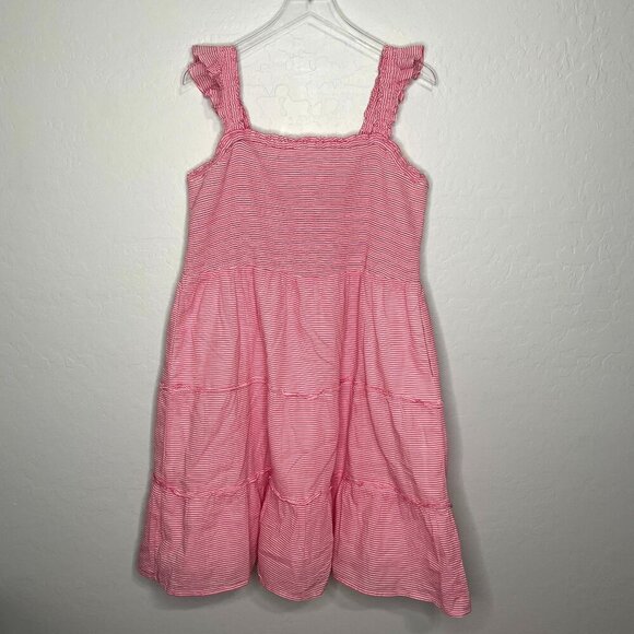 J. Crew Pink White Stripe Smocked Pocketed Tiered Dress Size XXL - Picture 1 of 7